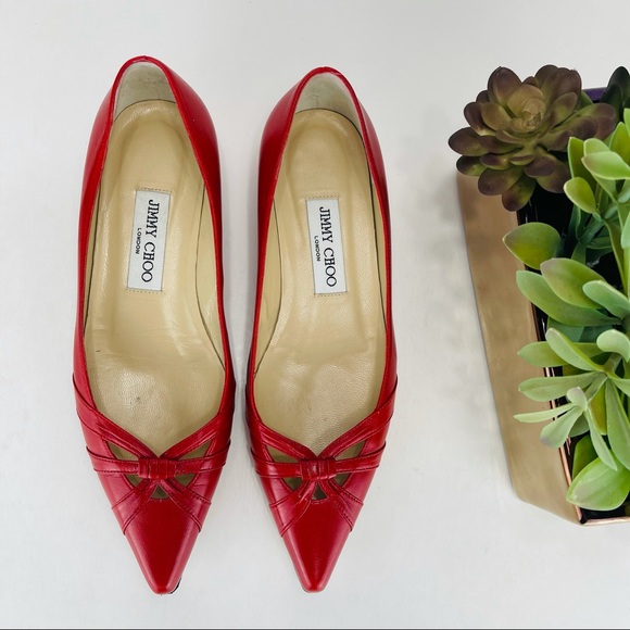 📌SOLD📌 JIMMY CHOO LYCHEE RED LEATHER FLAT SHOES - Picture 7 of 16